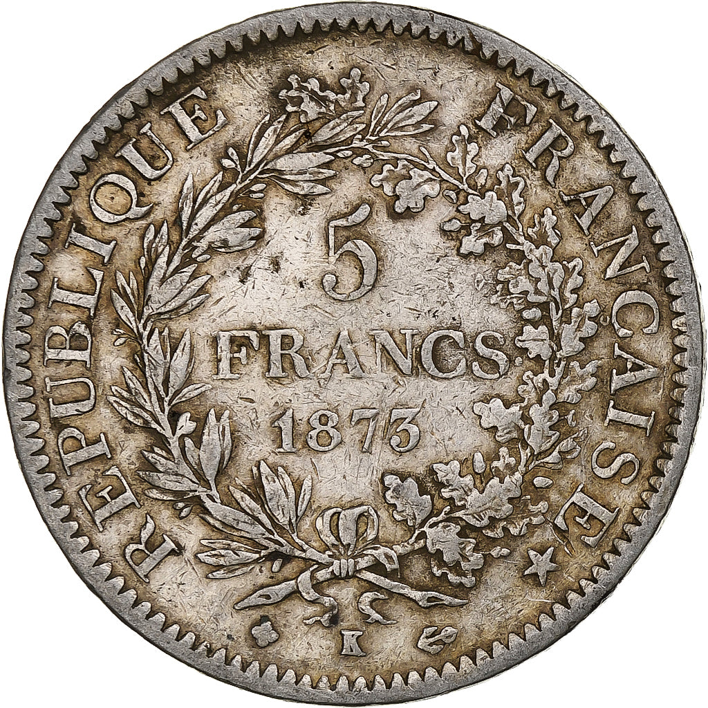 Moneta, Francia, Hercule, 5 Francs, 1873, Bordeaux, MB+, Argento, KM:820.2