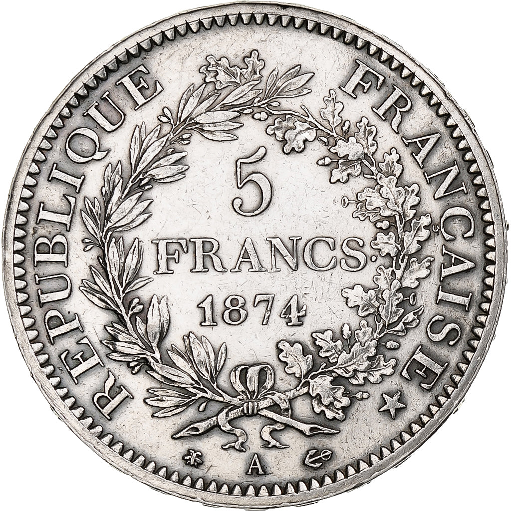 France, 5 Francs, Hercule, 1874, Paris, Argent, TTB+, Gadoury:745a, KM:820.1