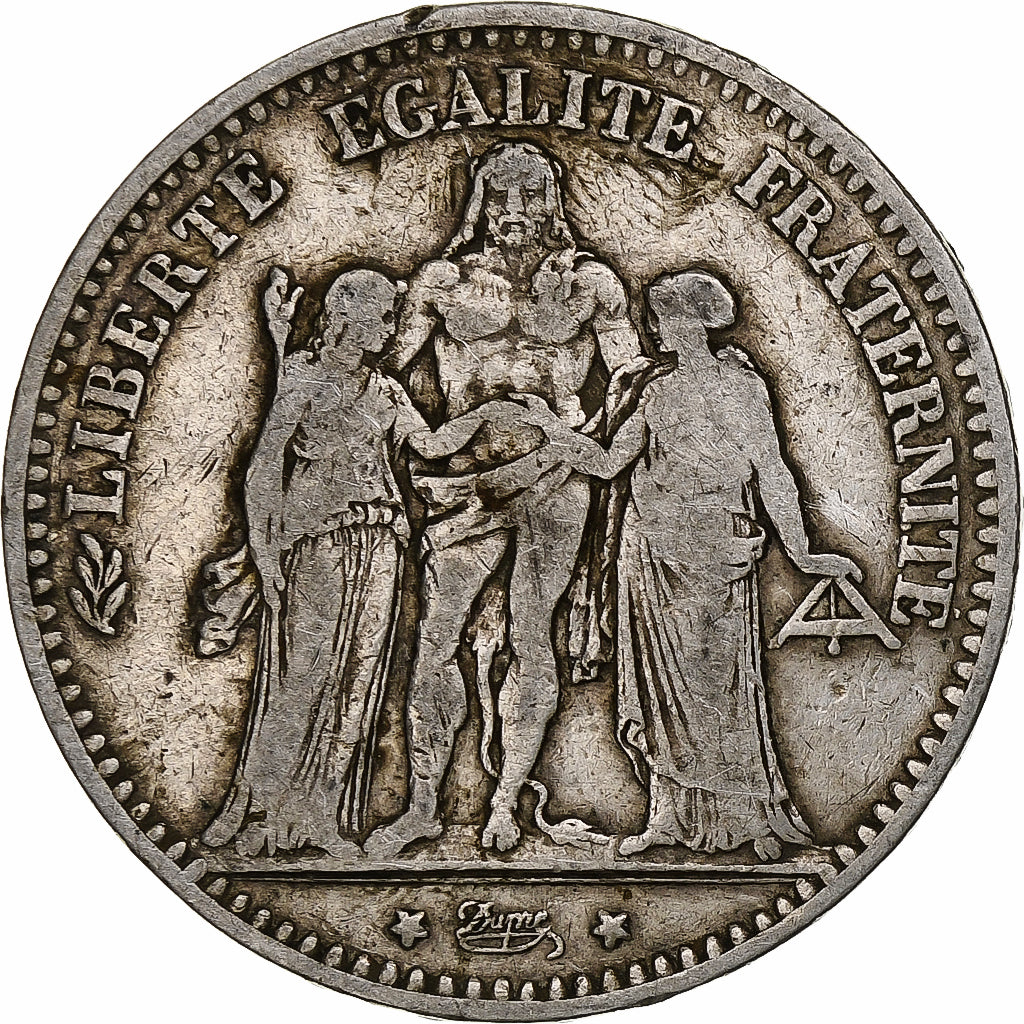 Moneta, Francia, Hercule, 5 Francs, 1874, Bordeaux, MB, Argento, KM:820.2, Le