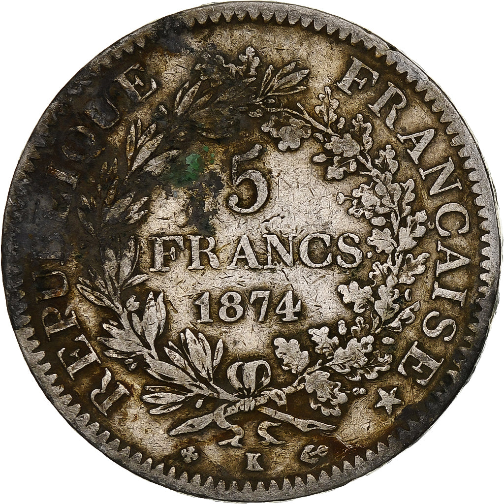 Moneta, Francia, Hercule, 5 Francs, 1874, Bordeaux, MB, Argento, KM:820.2, Le