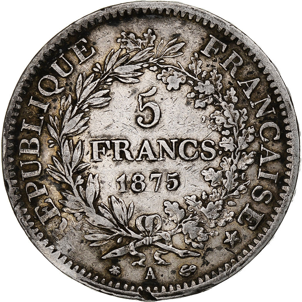 Moneta, Francia, Hercule, 5 Francs, 1875, Paris, MB, Argento, KM:820.1