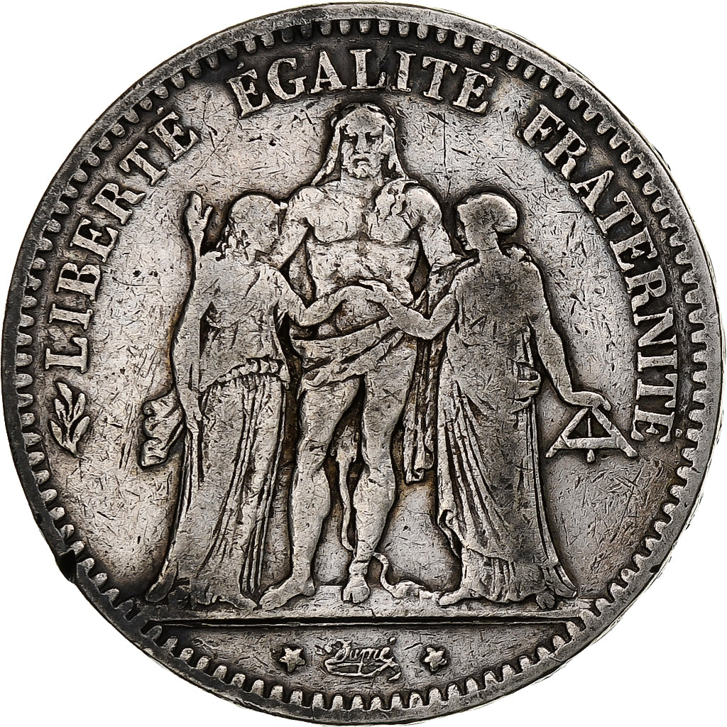 Moneta, Francia, Hercule, 5 Francs, 1877, Paris, MB+, Argento, KM:820.1