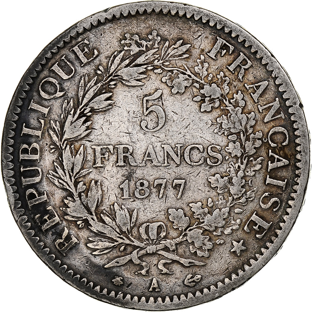 Moneta, Francia, Hercule, 5 Francs, 1877, Paris, MB+, Argento, KM:820.1