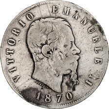 Monnaie, Italie, Vittorio Emanuele II, 5 Lire, 1870, Milan, TB, Argent, KM:8.3