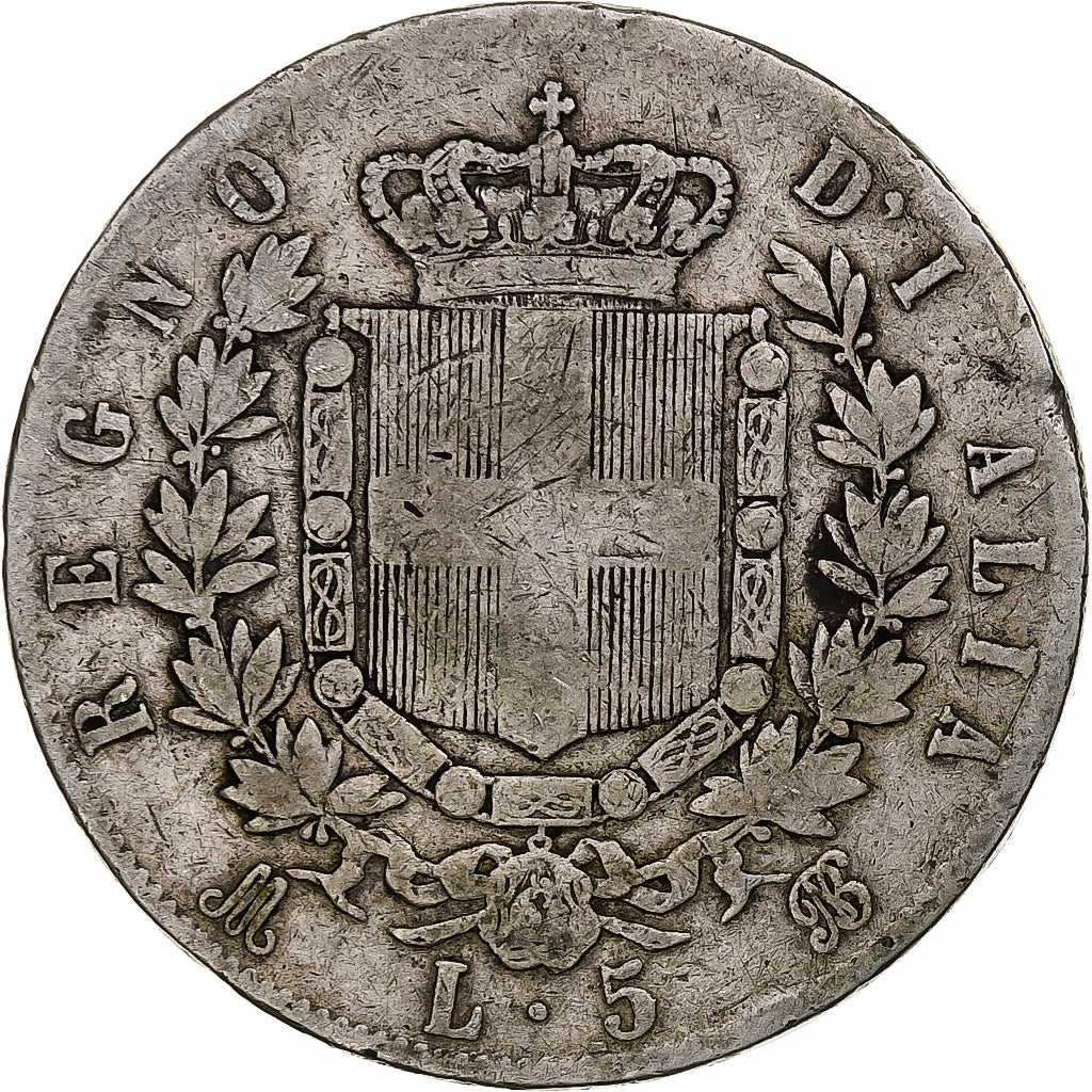 Monnaie, Italie, Vittorio Emanuele II, 5 Lire, 1870, Milan, TB, Argent, KM:8.3