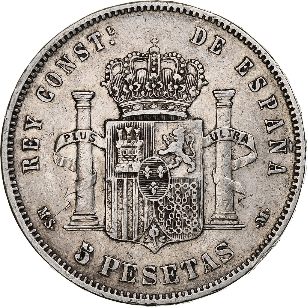 Moneta, Spagna, Alfonso XII, 5 Pesetas, 1885 (87), Madrid, MB+, Argento, KM:688