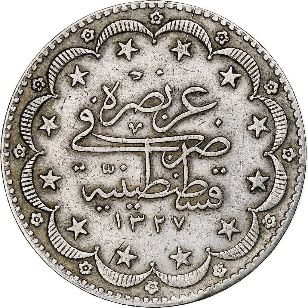 Turchia, Muhammad V, 20 Kurush, 1917, Qustantiniyah, BB, Argento, KM:780