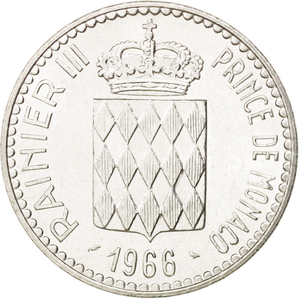 Coin, Monaco, Rainier III, 10 Francs, 1966, MS(63), Silver, KM:146, Gadoury:155