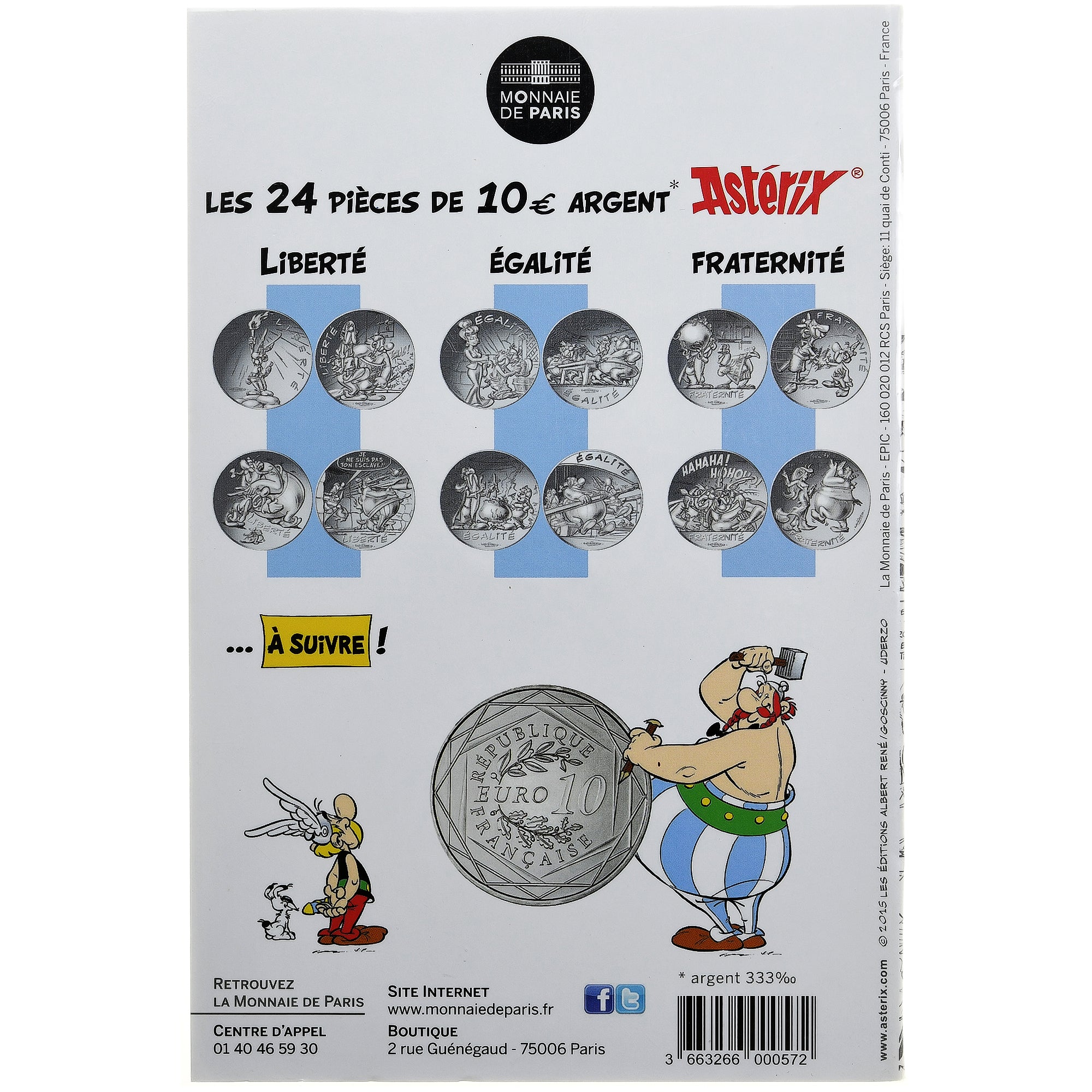 France, 10 Euro, Fraternité, Astérix chez les Bretons, 2015, Paris, FDC