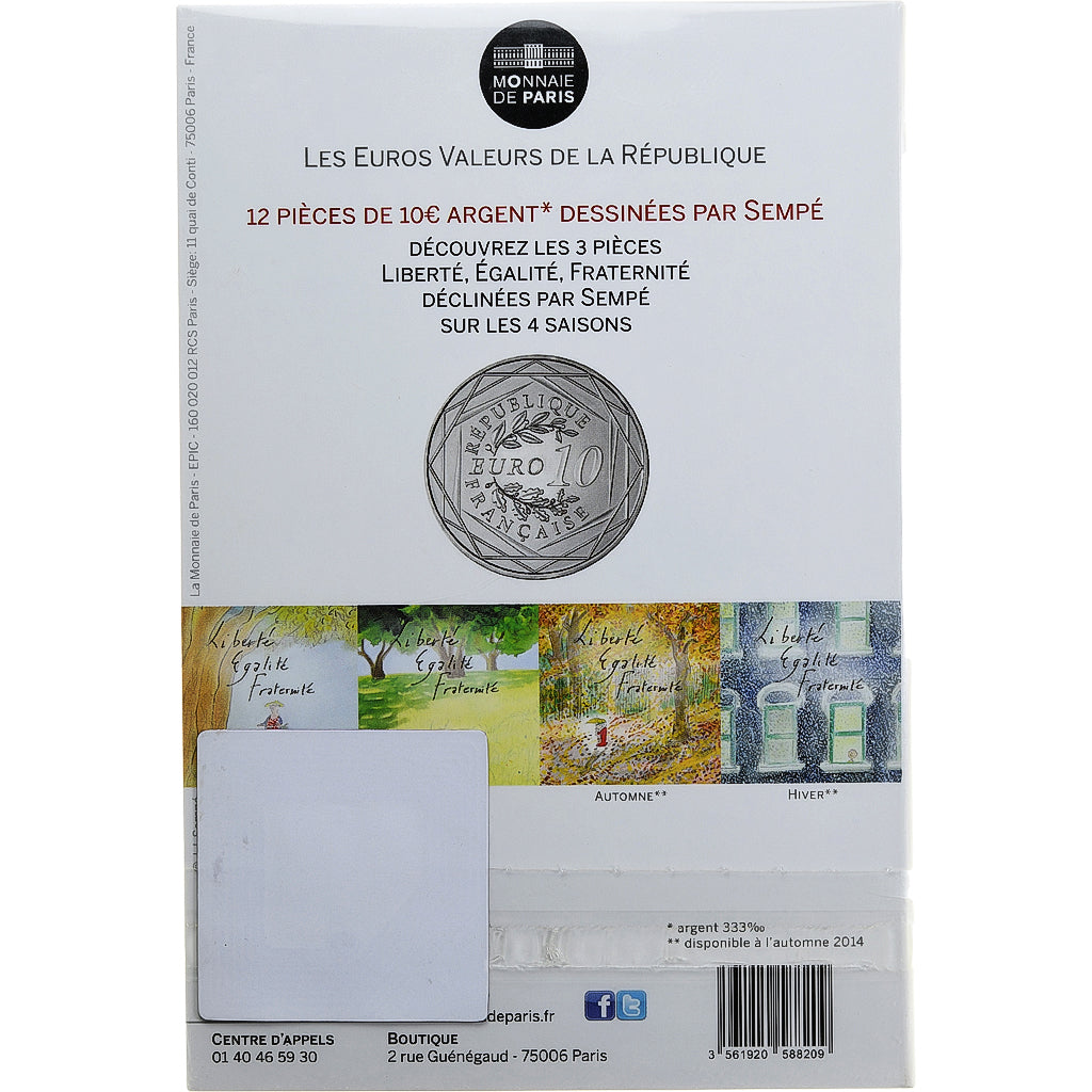 France, 10 Euro, Monnaie de Paris, Sempé-Automne, Fraternité, 2014, Monnaie de