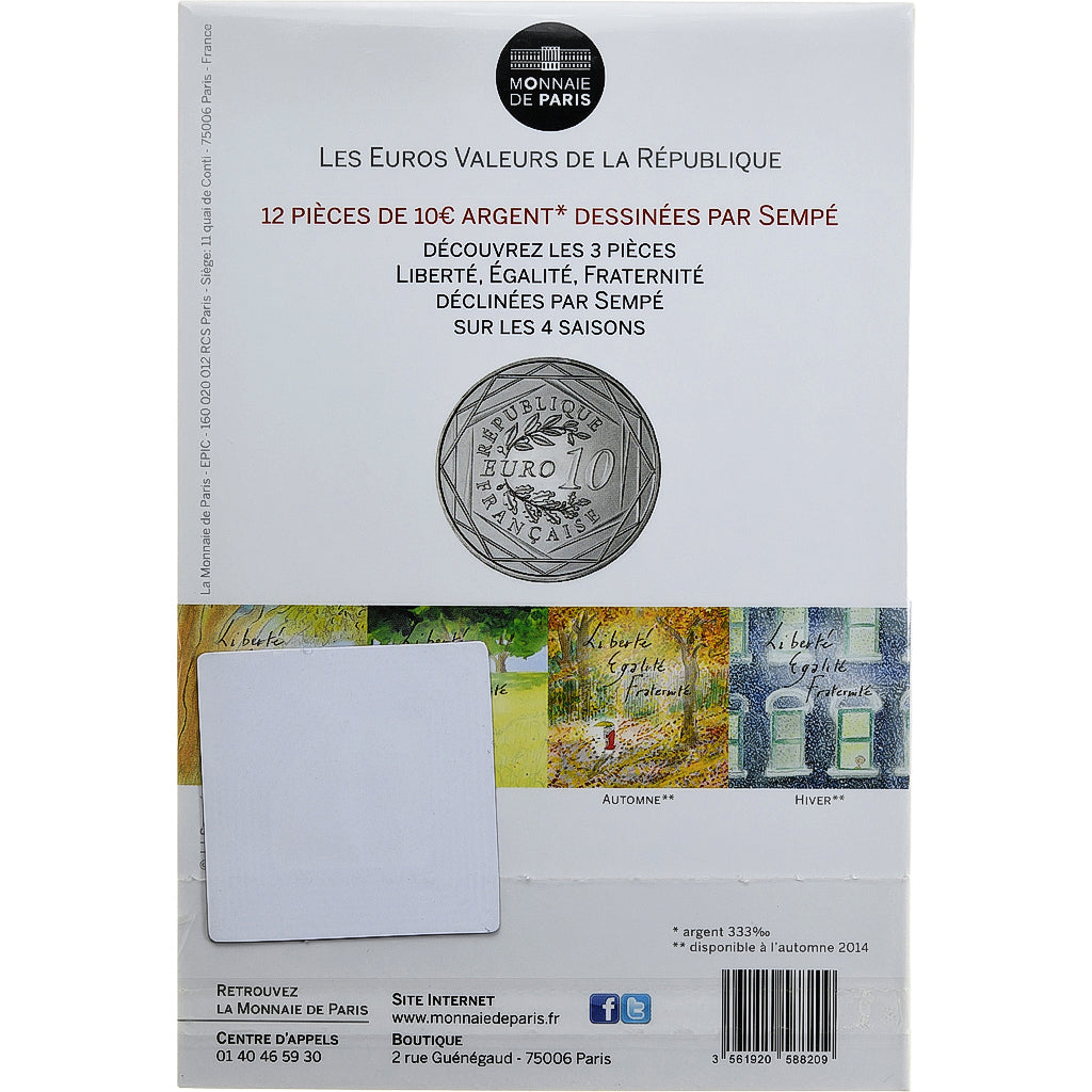 France, Monnaie de Paris, 10 Euro, Liberté Automne Sempé, 2014, Paris, FDC