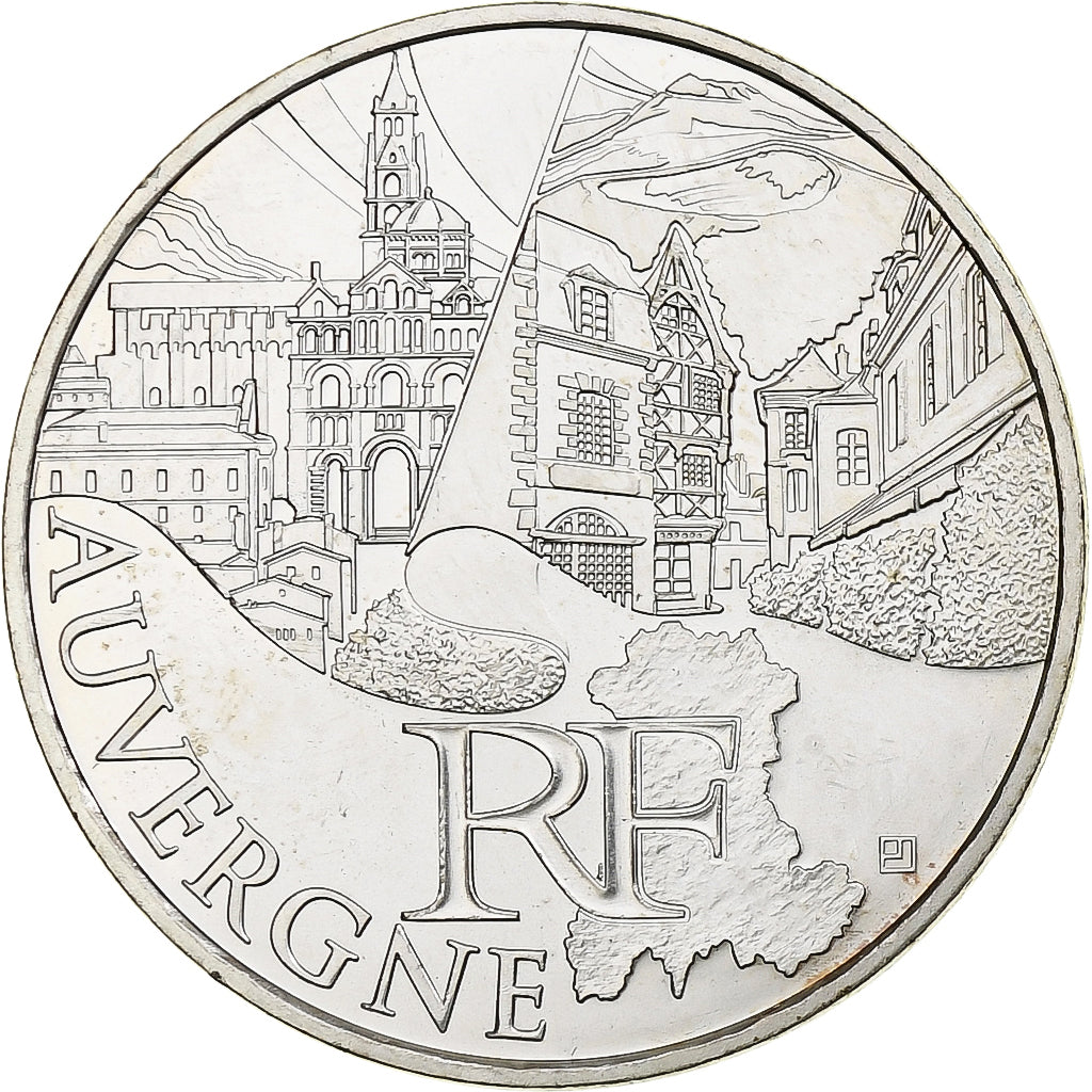 França, 10 Euro, Auvergne, 2011, Paris, MS(65-70), Prata, KM:1728