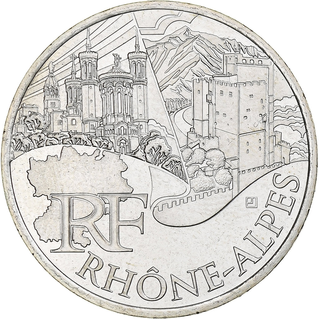 Francja, 10 Euro, Rhône Alpes, 2011, Rhône-Alpes, MS(65-70), Srebro