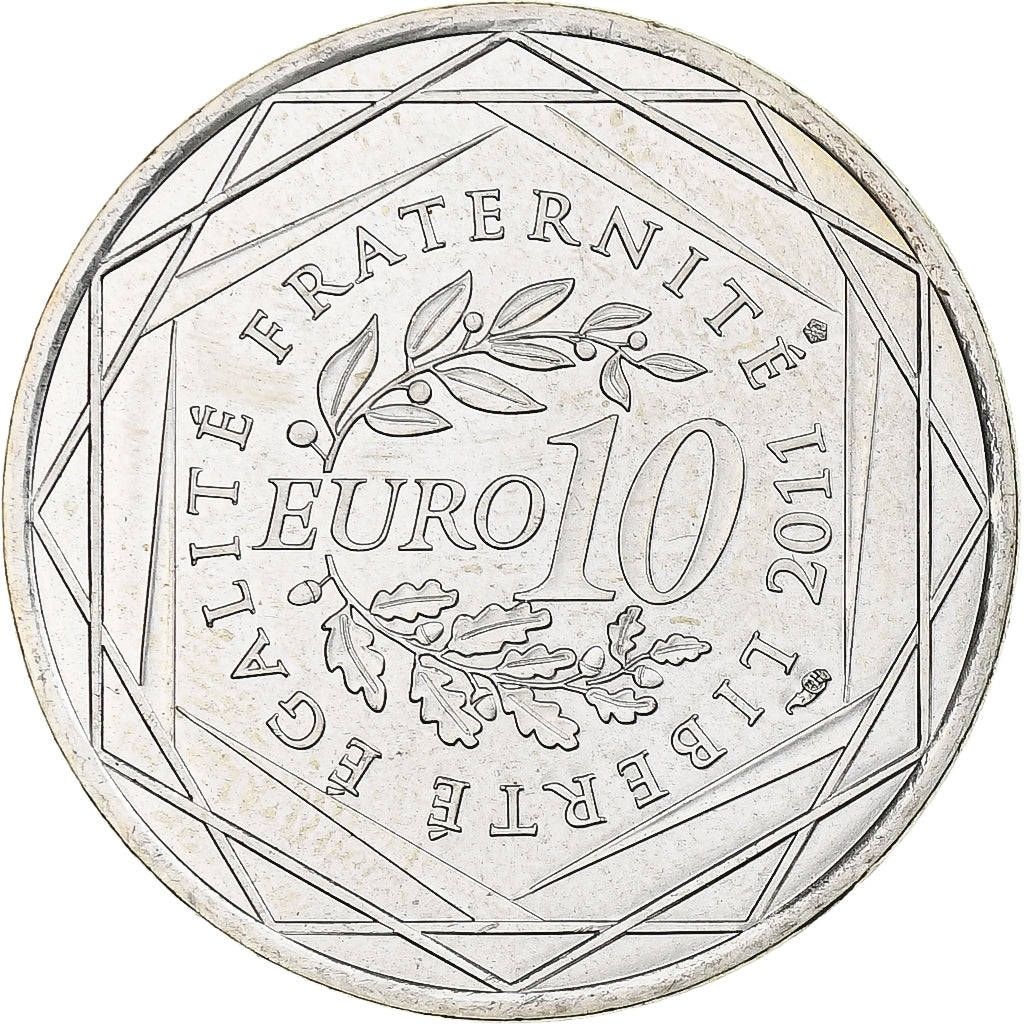 Francja, 10 Euro, Rhône Alpes, 2011, Rhône-Alpes, MS(65-70), Srebro