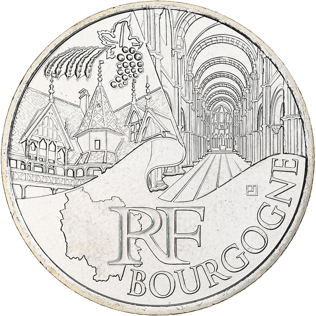 France, 10 Euro, Bourgogne, 2011, Paris, Bourgogne, MS(65-70), Silver, KM:1731