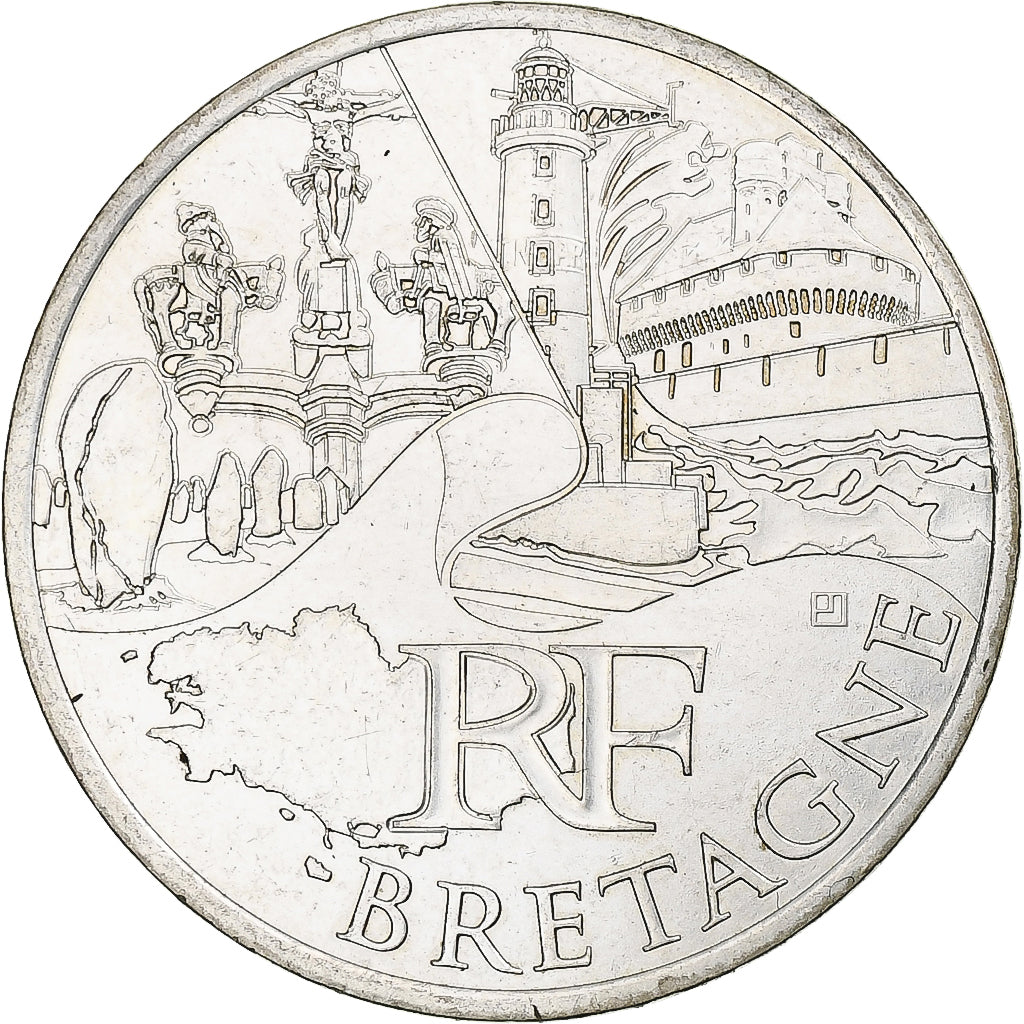 France, 10 Euro, 2011, Bretagne, MS(63), Silver