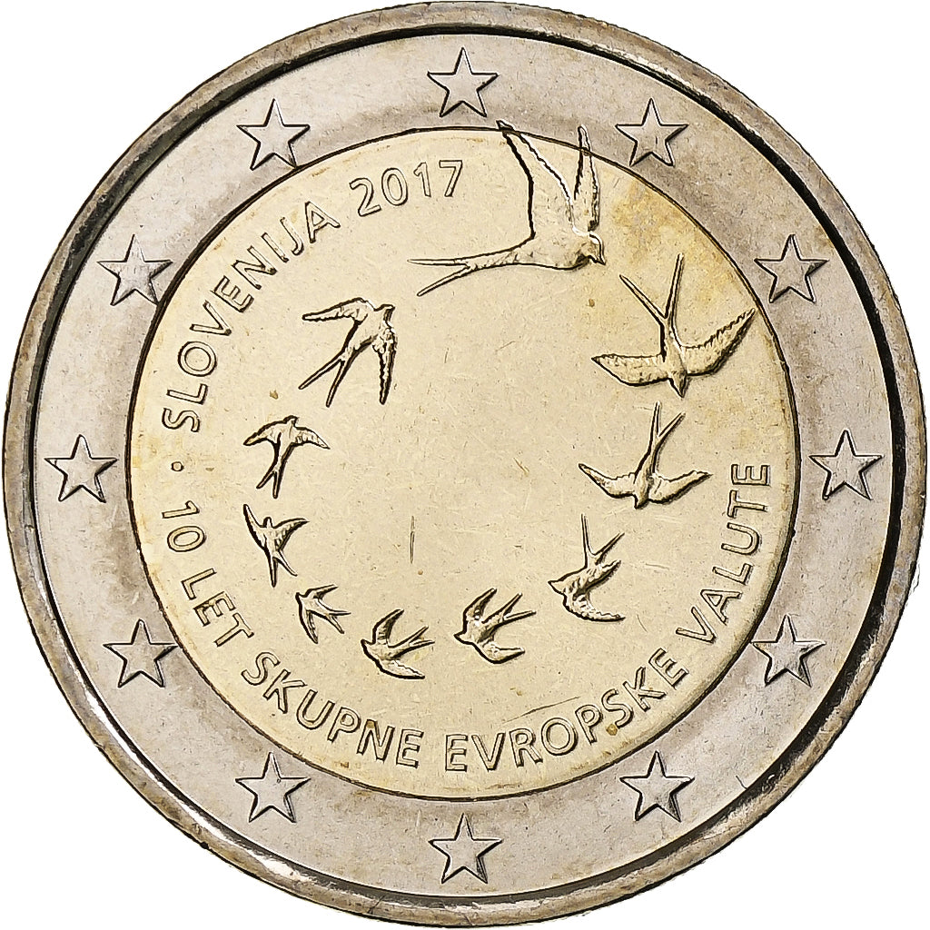 Slovenia, 2 Euro, 10 ans de l'Euro, 2017, MS(65-70), Bi-Metallic, KM:New