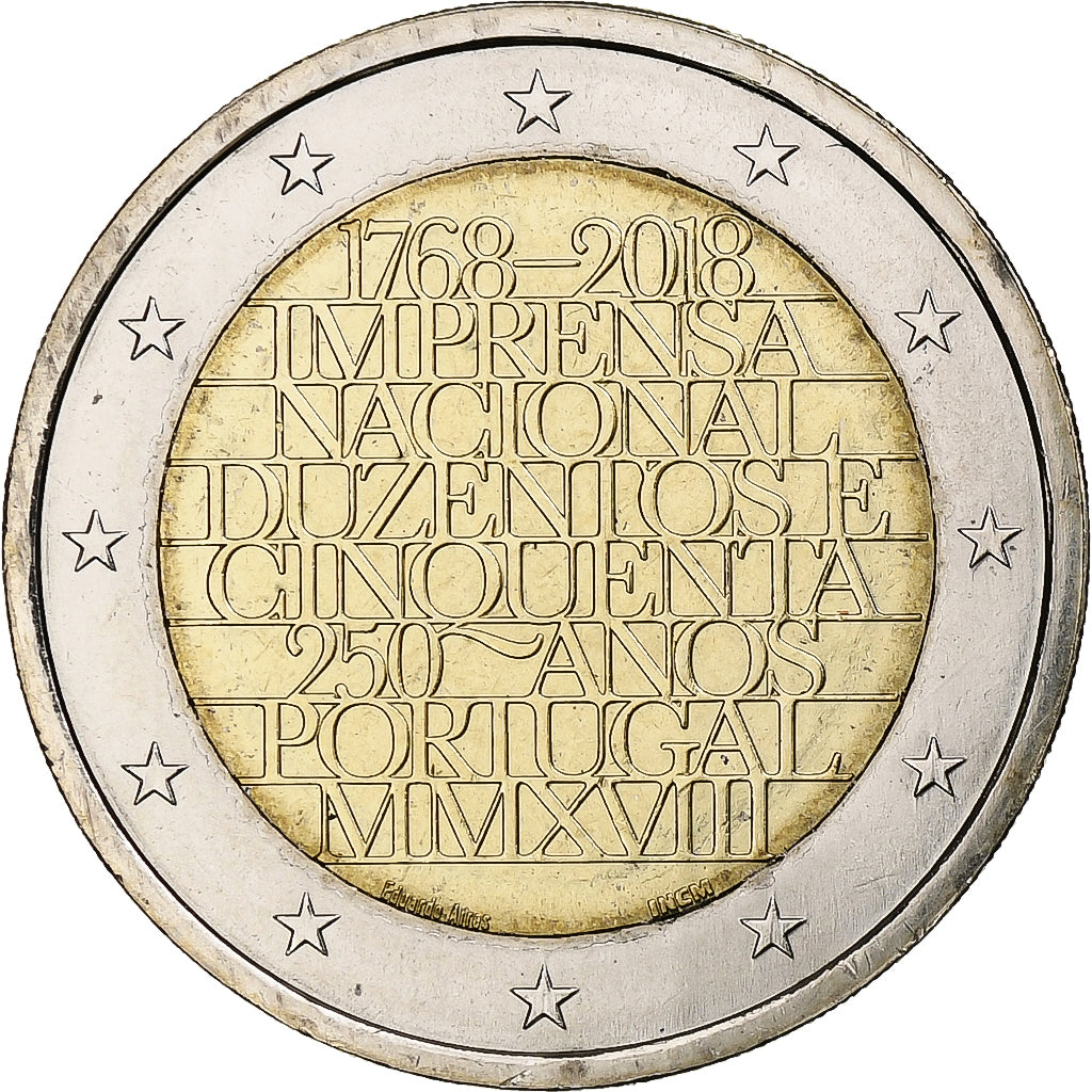 Portugal, 2 Euro, 250 ans de la monnaie, 2018, Lisbon, MS(64), Bimetaliczny