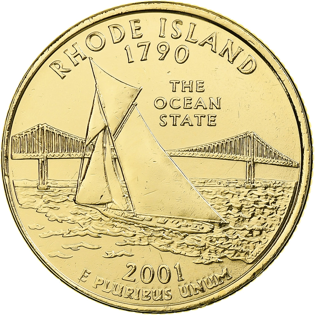 Vereinigte Staaten, Rhode Island, Quarter, 2001, golden, STGL, Kupfer-Nickel