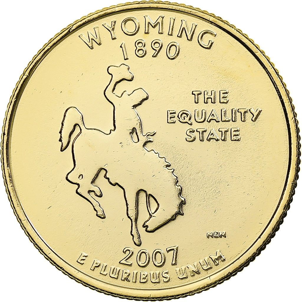 Stati Uniti, Wyoming, Quarter, 2007, U.S. Mint, Denver, golden, FDC, Rame