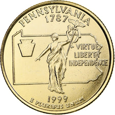 United States, Quarter, Pennsylvania, 1999, U.S. Mint, gold-plated coin
