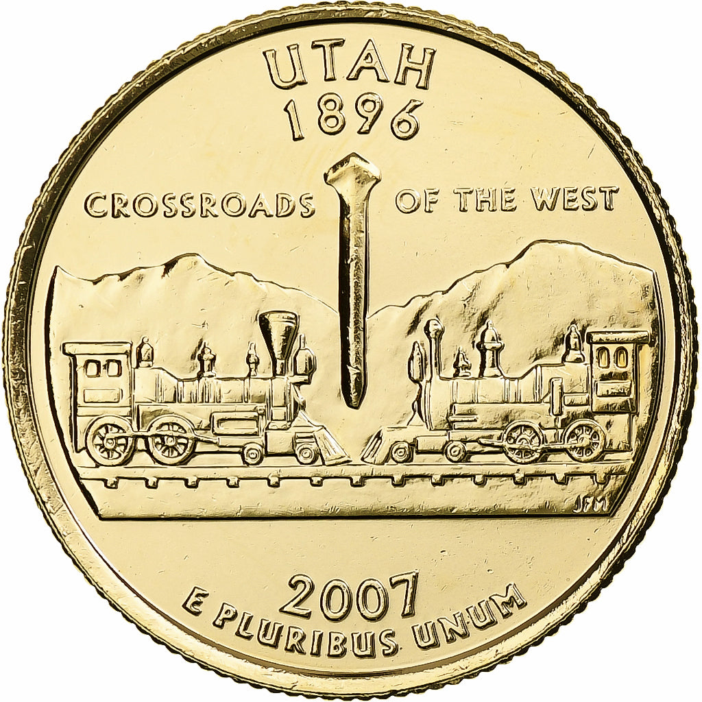 États-Unis, Utah, Quarter, 2007, U.S. Mint, Denver, golden, FDC, Cupronickel