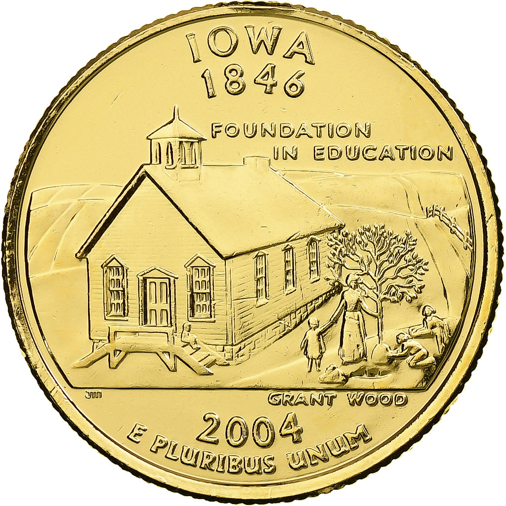 Verenigde Staten, Iowa, Quarter, 2004, United States Mint, Denver, FDC, Verguld