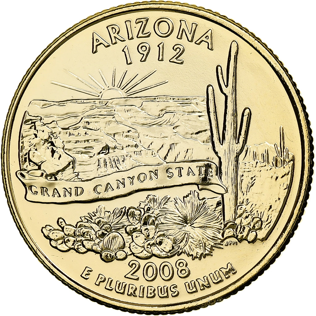 USA, Quarter, Arizona, 2008, United States Mint, Denver, golden, Miedź-Nikiel