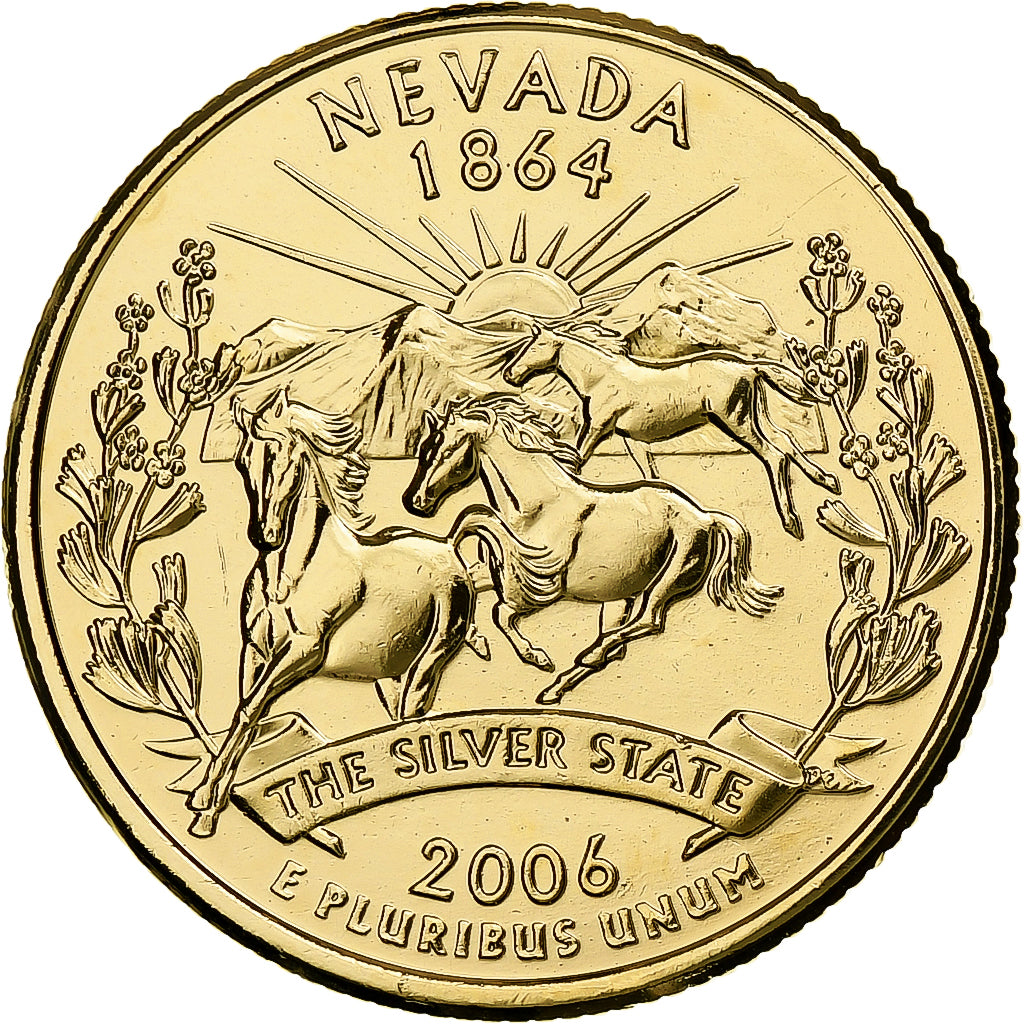 United States, Quarter, Nevada, 2006, Philadelphia, golden, Copper-nickel