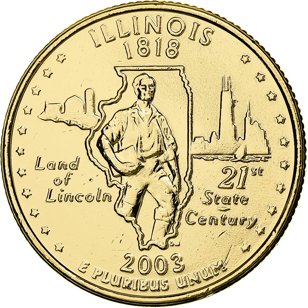 United States, Quarter, Illinois, 2003, U.S. Mint, golden, Copper-Nickel Clad