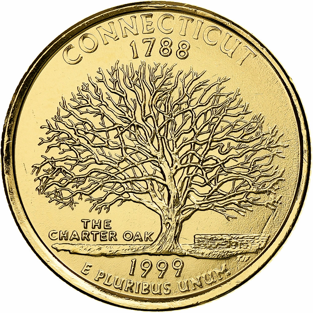 États-Unis, Quarter, Connecticut, 1999, Philadelphie, Métal doré, FDC