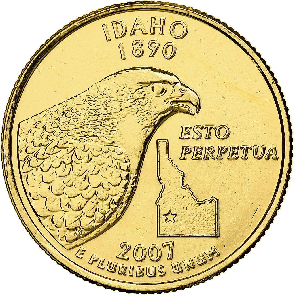 United States, Quarter, Idaho, 2007, U.S. Mint, golden, Copper-Nickel Clad