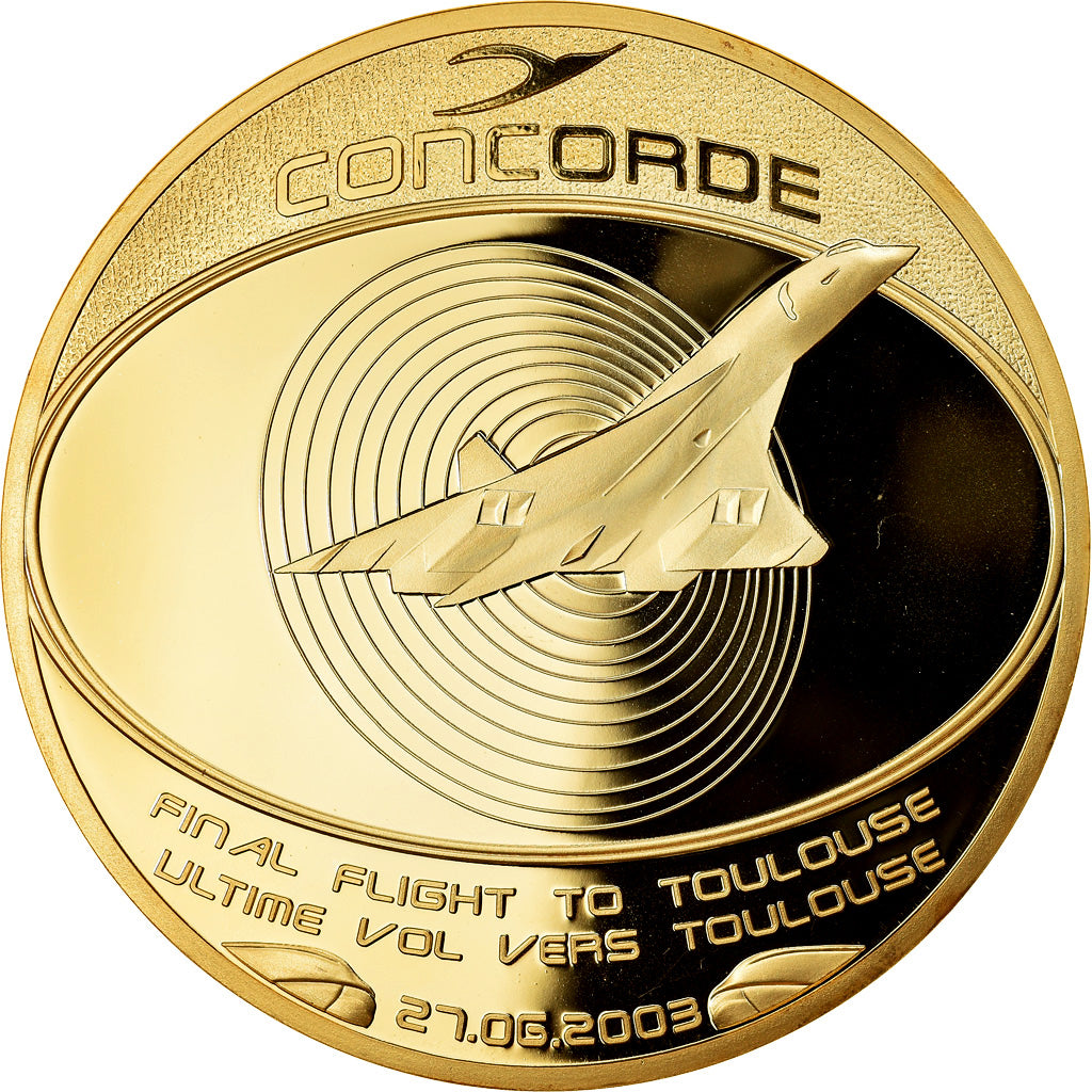 France, Medal, Concorde, Ultime Vol vers Toulouse, 2003, MS(65-70), Copper Gilt