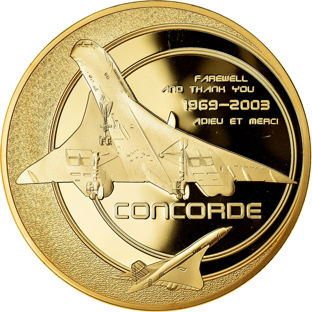 France, Medal, Concorde, Ultime Vol vers Toulouse, 2003, MS(65-70), Copper Gilt