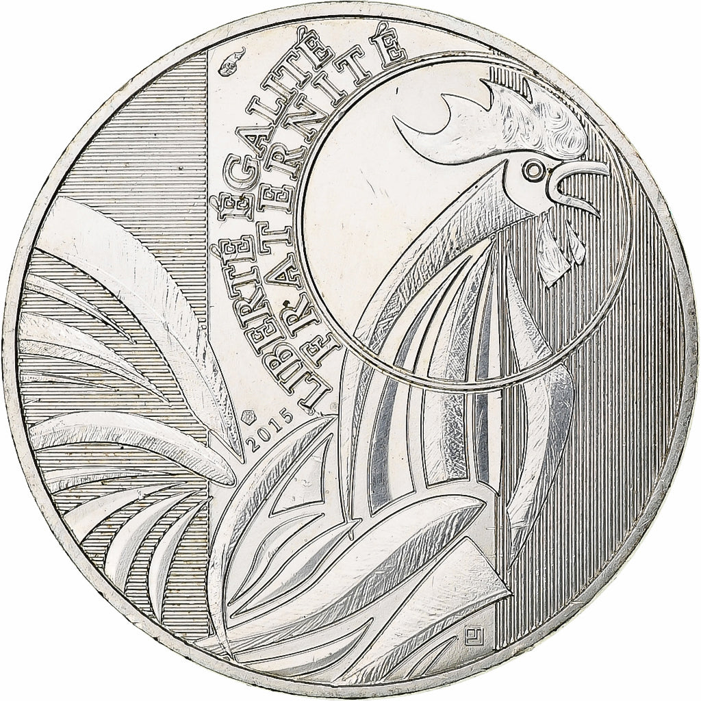 Francja, 10 Euro, 2015, Coq, MS(64), Srebro, Gadoury:EU727