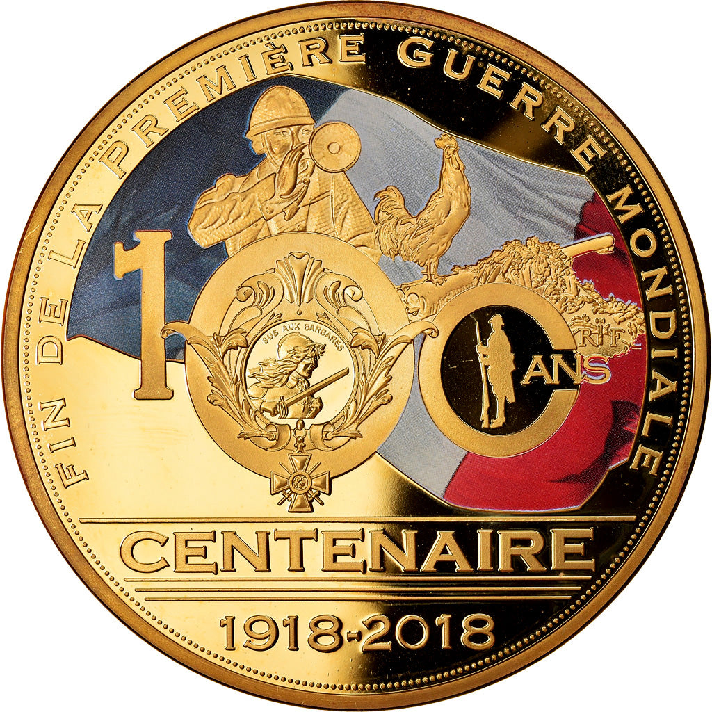 Francia, medalla, Fin de la Première Guerre Mondiale, 2018, SC+, Copper Gilt