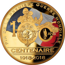 Francia, medalla, Fin de la Première Guerre Mondiale, 2018, SC+, Copper Gilt