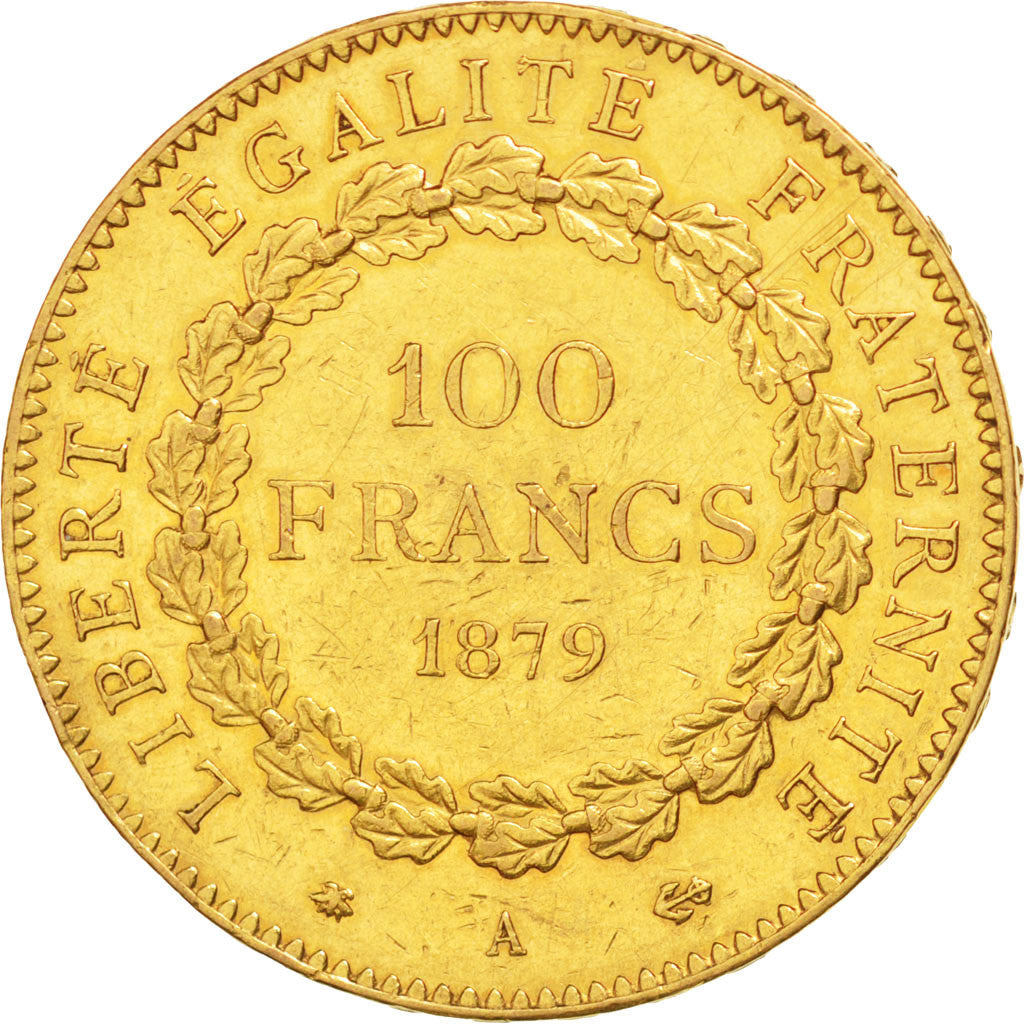 FRANCE, Génie, 100 Francs, 1879, Paris, KM #832, AU(50-53), Gold, Gadoury #1137,