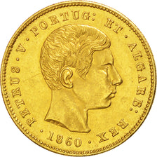 Coin, Portugal, Pedro V, 5000 Reis, 1860, Lisbon, AU(55-58), Gold, KM:505