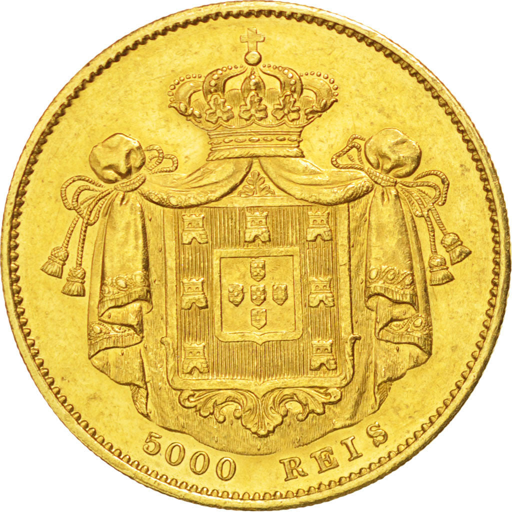 Coin, Portugal, Pedro V, 5000 Reis, 1860, Lisbon, AU(55-58), Gold, KM:505