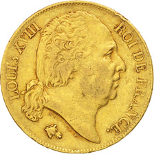 Louis XVIII, 20 Francs or buste nu, 1817 W, Lille, Gadoury 1028
