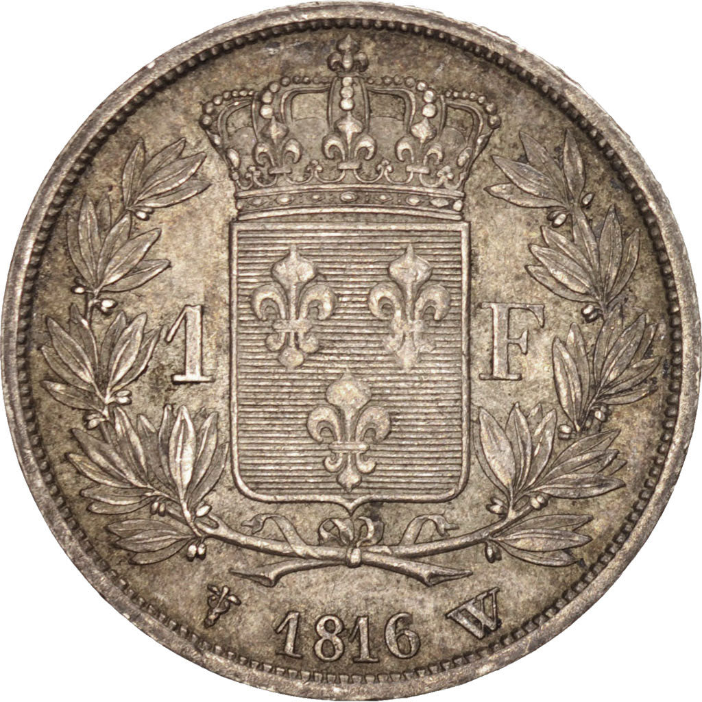 FRANCE, Louis XVIII, Franc, 1816, Lille, KM #709.12, AU(50-53), Silver, Gadoury.