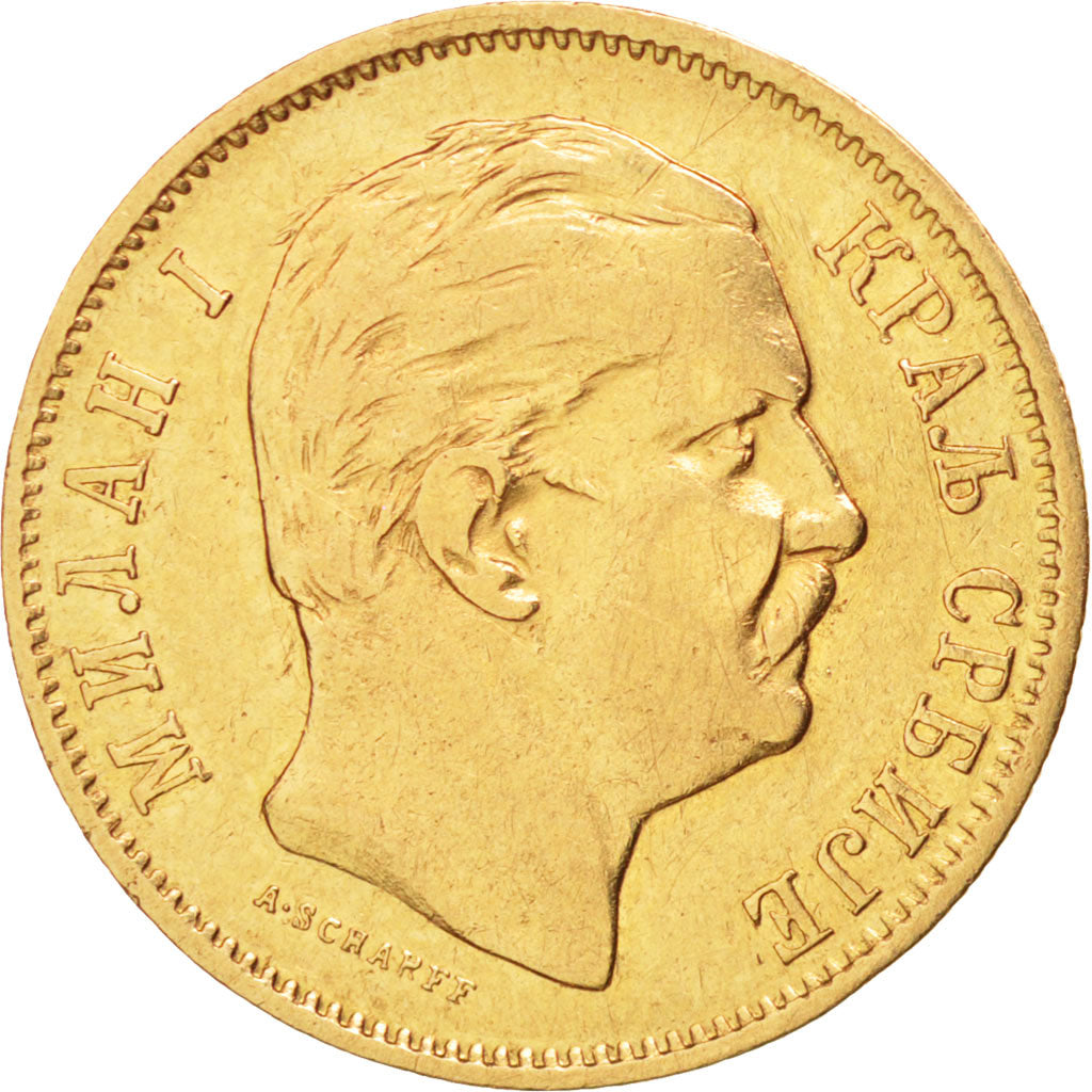 SERBIA, 10 Dinara, 1882, Vienne, KM #16, EF(40-45), Gold, 3.21