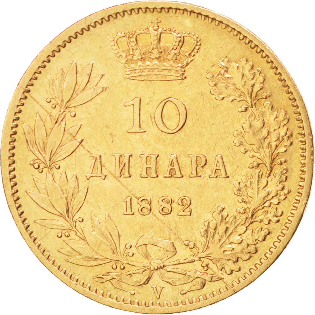SERBIA, 10 Dinara, 1882, Vienne, KM #16, EF(40-45), Gold, 3.21