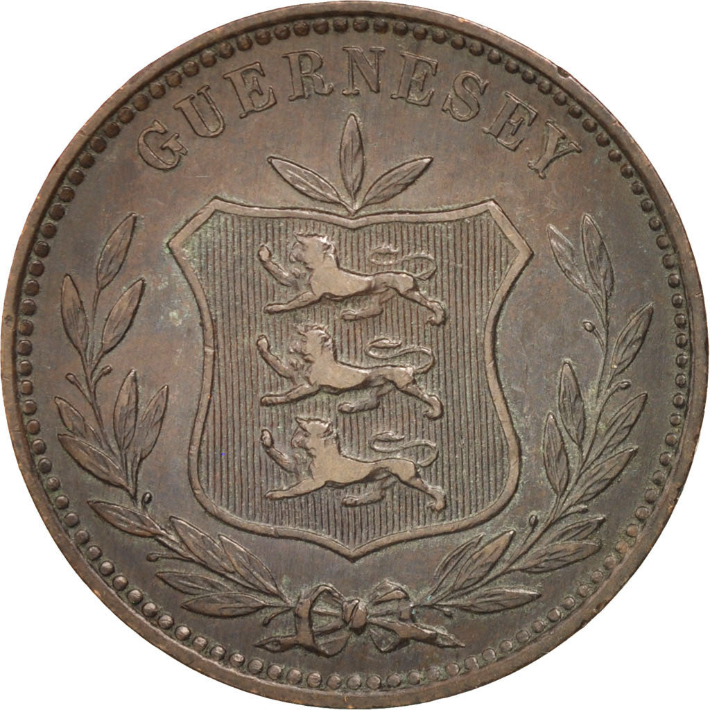 GUERNSEY, 8 Doubles, 1889, Heaton, KM #7, EF(40-45), Bronze, 31.6, 9.76