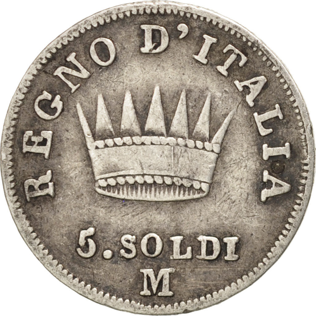 STATI ITALIANI, KINGDOM OF NAPOLEON, Napoleon I, 5 Soldi, 1810, Milan, MB, Ar...