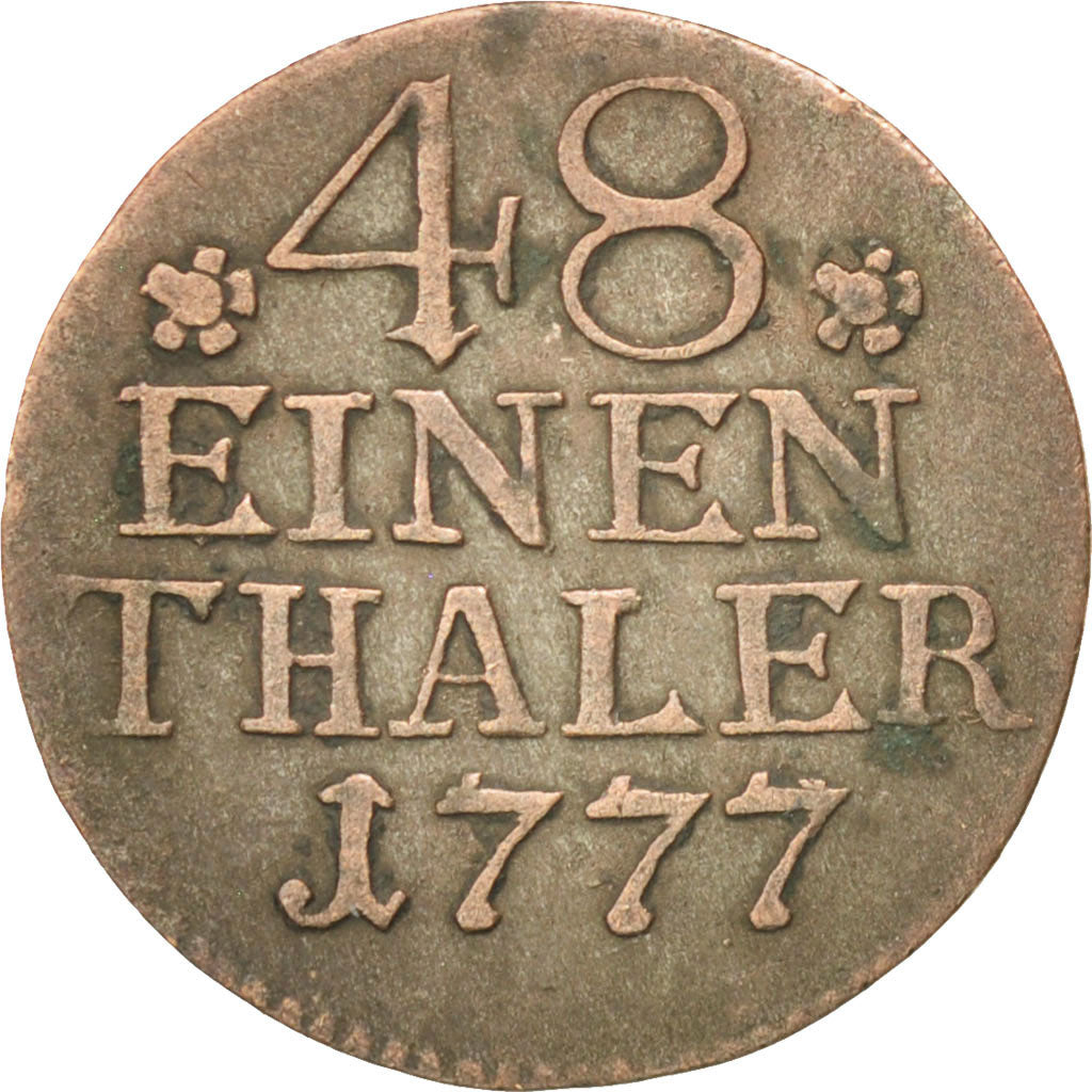 GERMAN STATES, 1/48 Thaler, 1/2 Groschen, 1777, Berlin, KM #327, EF(40-45),...