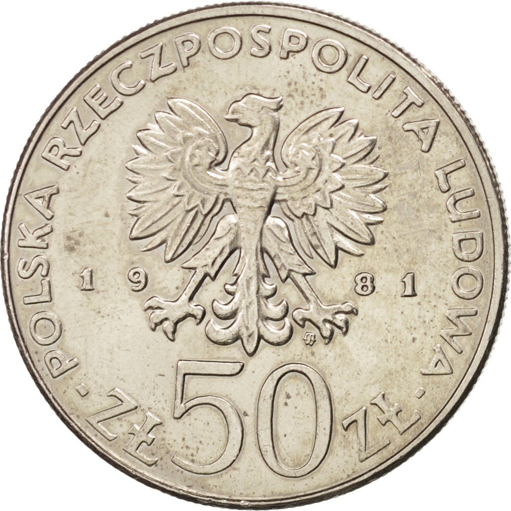 POLAND, 50 Zlotych, 1981, Warsaw, KM #128, AU(55-58), Copper-Nickel, 30.5, 11.75
