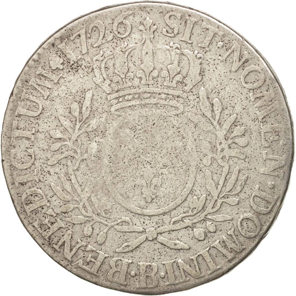 FRANCE, Écu aux branches d'olivier, ECU, 1726, Rouen, KM #486.3, F(12-15), ...