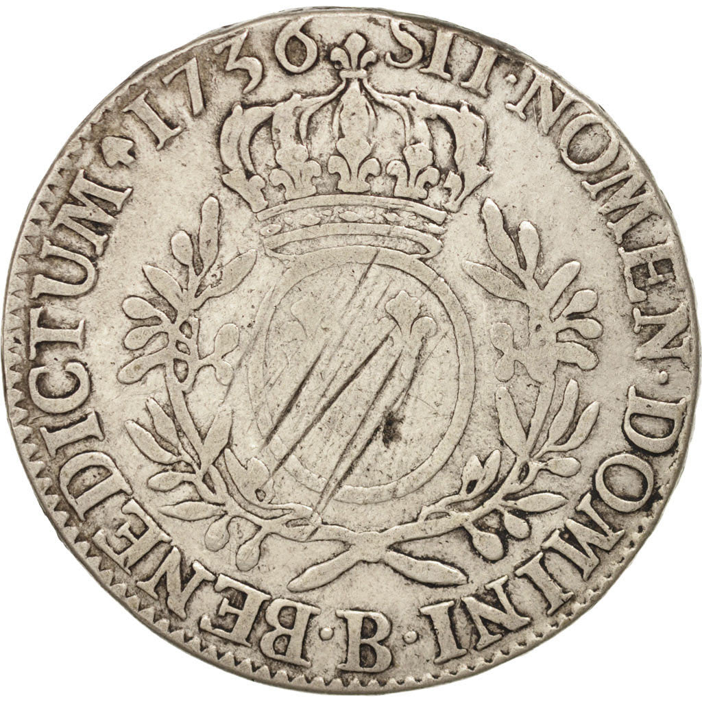 FRANCE, Écu aux branches d'olivier, ECU, 1736, Rouen, KM #486.3, F(12-15), ...